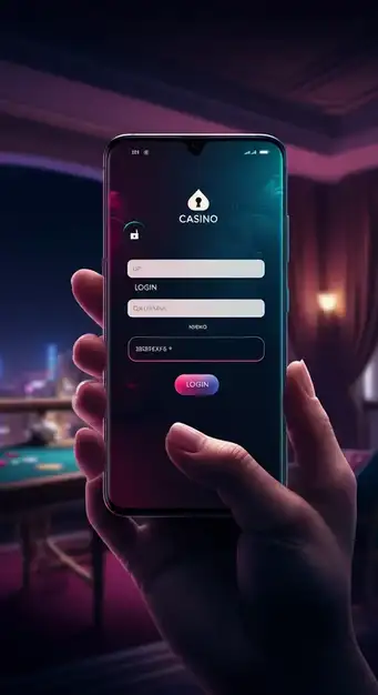 Interface de connexion sécurisée de Hugo Bets Casino affichant les champs de nom d'utilisateur et de mot de passe, avec des éléments de design modernes inspirés de l'espace.